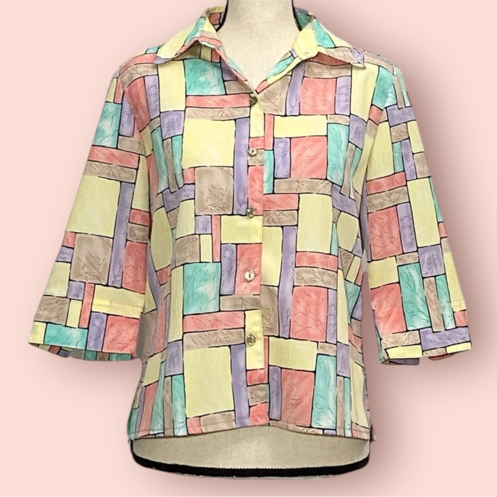3/$10 Allison Daley Button Up Shirt 6P Colorful 3/4 Sleeve